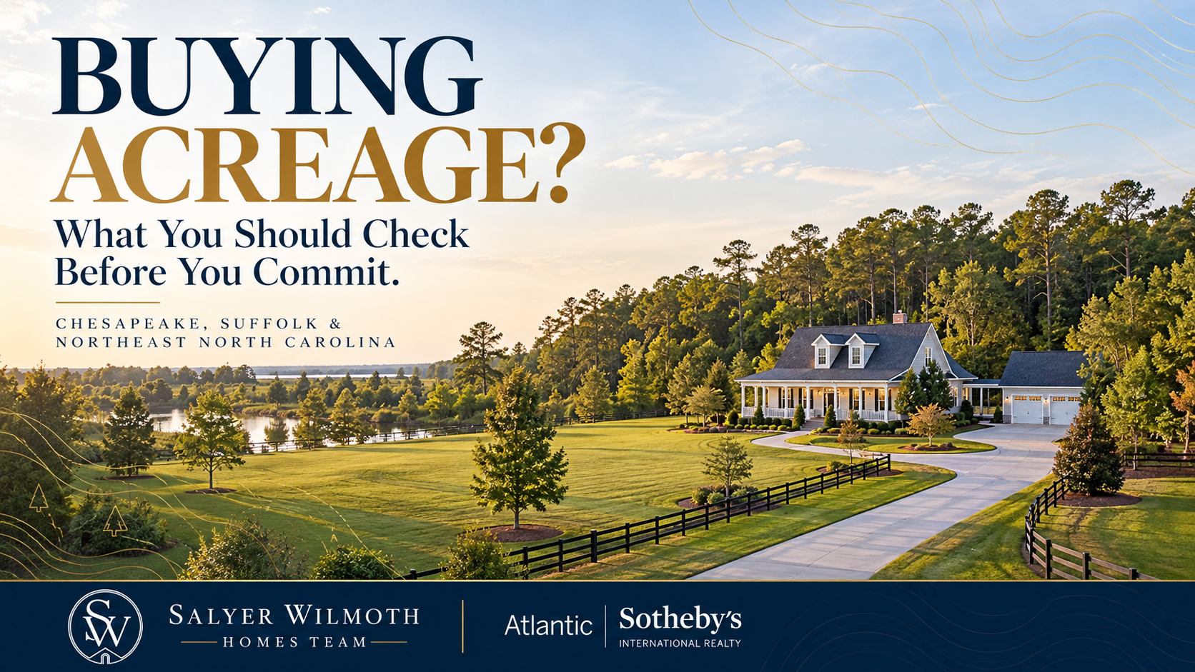 Spacious residential acreage property in coastal Virginia with a country-style home, wooded boundaries, established driveway, and open lawn, illustrating rural land-buying considerations.